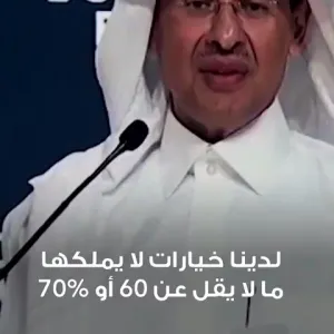 "لدينا خيارات لا يملكها ما لا يقل عن 60 أو 70% من سكان العالم"..  جانب من كلمة وزير الطاقة السعودي، عبد العزيز بن سلمان، خلال جلسة "أمن الطاقة" باجتما...