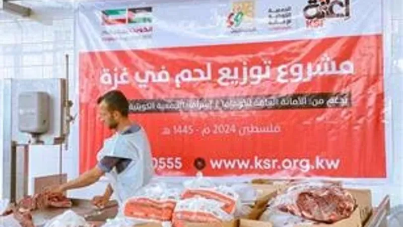 توزيع 52 طنا من اللحوم على 10 آلاف أسرة نازحة في قطاع غزة خلال أيام عيد الفطر