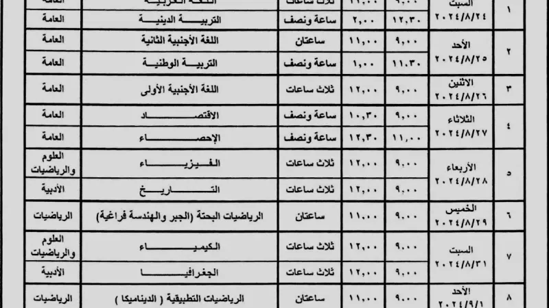 تنطلق 24 أغسطس.. جدول امتحانات الثانوية العامة 2024 للدور الثانى