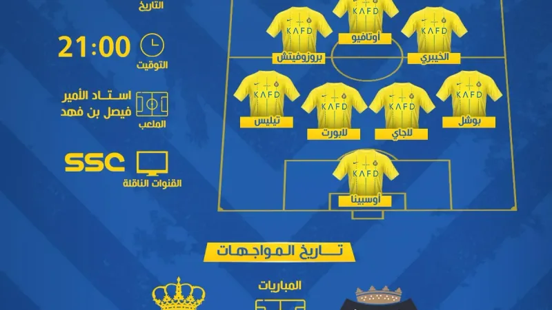 النصر ضد الرياض| موعد المباراة والقناة والتشكيل المتوقع