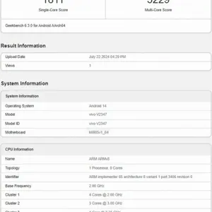 تسريبات من Geekbench تكشف عن بعض مواصفات Vivo V40 Pro