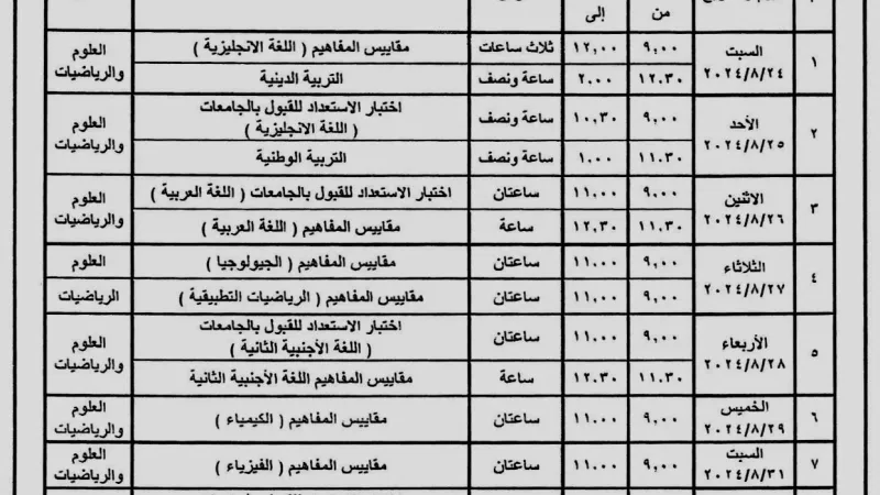 تنطلق 24 أغسطس.. جدول امتحانات الثانوية العامة 2024 للدور الثانى