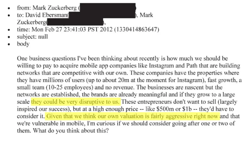 اعتراف بالاحتكار.. بريد إلكتروني يفضح نوايا فيس بوك من وراء شراء إنستجرام