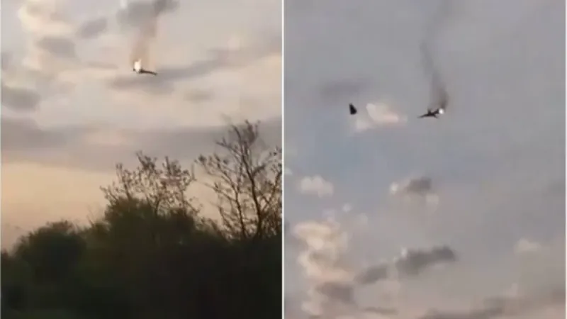 شاهد: لحظة تحطم مقاتلة روسية بعد استهدافها بصاروخ أوكراني