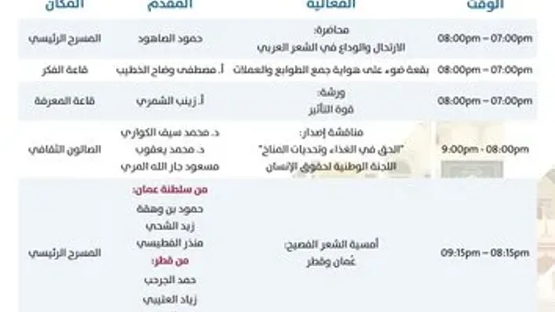 جدول فعاليات اليوم الثاني من #معرض_الدوحة_الدولي_للكتاب33 @MOCQatar #جريدة_العرب | #قطر #بالمعرفة_تُبنى_الحضارات