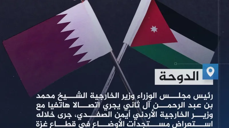 رئيس مجلس الوزراء وزير الخارجية القطري يجري اتصالا هاتفيا مع وزير الخارجية الأردني لاستعراض مستجدات الأوضاع في غزة #حرب_غزة