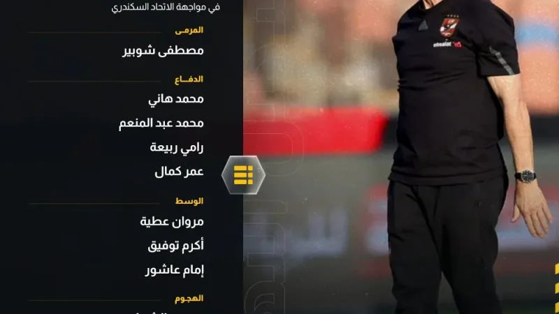 عمر كمال ظهير أيسر، ورضا سليم أساسي في تشكيل الأهلي ضد الاتحاد السكندري #في_الدوري
