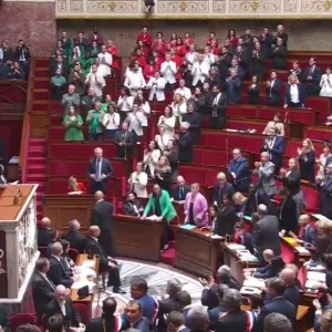 حدث في الجمعية الوطنية الفرنسية.. نائبة ترفع علم فلسطين وزملاؤها يرتدون ألوانه مشكلين عَلَماً كبيراً