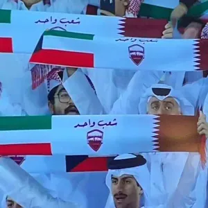 الجمهور القطري يرفع علمي بلاده والكويت خلال مباراة المنتخبين بتصفيات كأس العالم