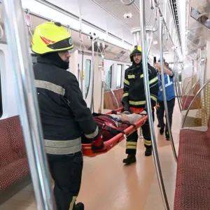 الداخلية تنفذ تمرين محاكاة لحادث تصادم قطار في محطة مترو الوكرة 