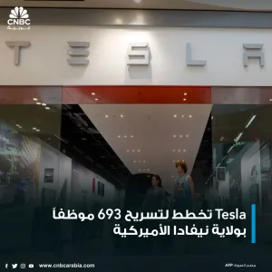 شركة Tesla تخطط لتسريح 693 موظفاً في منشآتها في سباركس بولاية نيفادا الأميركية، كجزء من خطتها لخفض أكثر من 10% من قوتها العاملة العالمية وسط انخفاض ال...