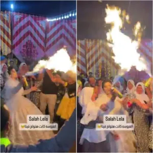 شاهد.. عروس مصرية تشعل حفل زفافها وترقص بالألعاب النارية