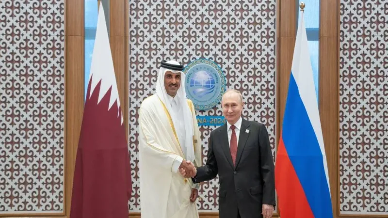 أمير قطر يبحث العلاقات القائمة وسبل تعزيزها مع بوتين