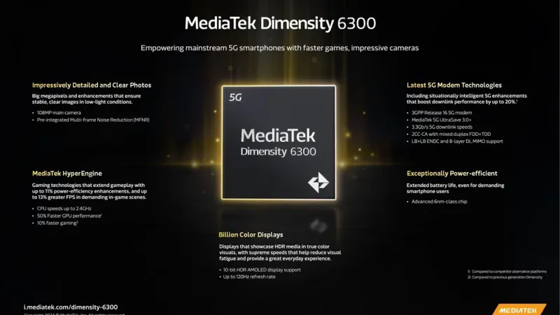 MediaTek تعلن رسمياً عن رقاقة Dimensity 6300 بدقة تصنيع 6 نانومتر