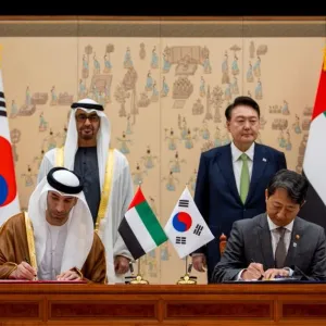 محمد بن زايد والرئيس الكوري يشهدان توقيع اتفاقية الشراكة الاقتصادية الشاملة