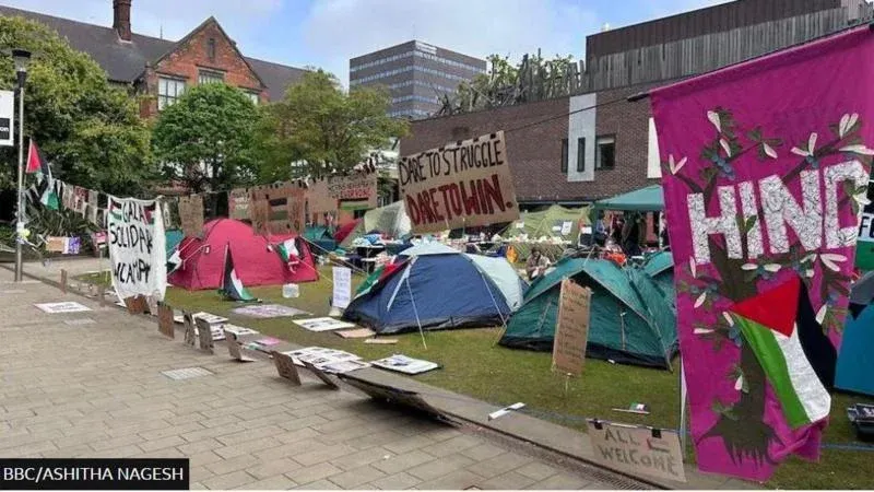 بي بي سي تدخل مخيم احتجاج طلابي مؤيد لغزة في جامعة نيوكاسيل البريطانية