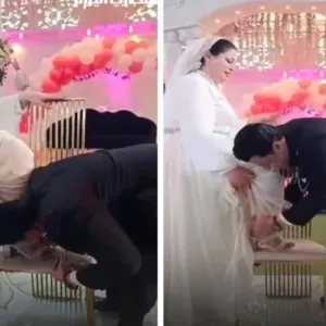 العريس الخمسيني يكشف تفاصيل فيديو تقبيل قدم عروسه السورية.. وردة فعل حضور حفل الزفاف
