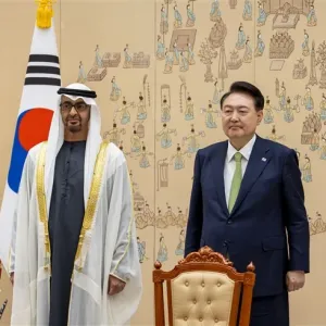 محمد بن زايد يشكر الرئيس الكوري على حفاوة الاستقبال وكرم الضيافة