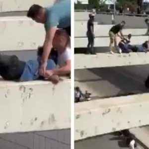 شاهد.. محاولة إنقاذ فتاة سورية تحاول الانتحار بالقفز من أعلى جسر في لبنان