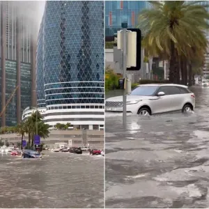 شاهد.. غرق السيارات في شوارع دبي بسبب الأمطار الغزيرة