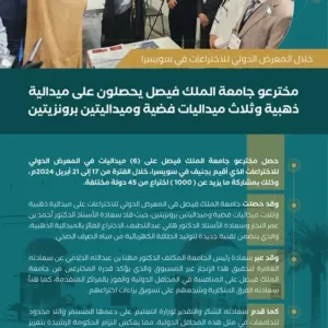 مخترعو جامعة الملك فيصل يحصلون على ميدالية ذهبية و(3) فضيات وبرونزيتين