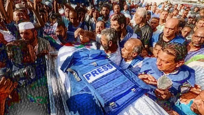 الصحفي في غزة "خبر عاجل" على قائمة الشهادة (بورتريه)