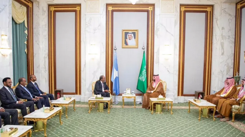 ولي العهد يستقبل رئيس الصومال ويستعرضان مجالات التعاون